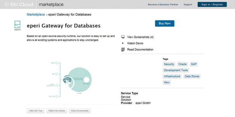 Sicherheit in der Cloud aus dem IBM Cloud-Marktplatz: Mit Eperi Gateway für Datenbanken lassen sich alle sensiblen Daten in einer Datenbank sicher verschlüsseln.