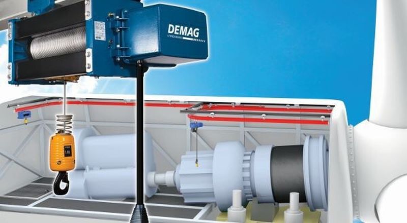 Demag-Seilwinde DS 10-Wind 1000 für Serviceeinsätze in der Gondel einer Windkraftanlage.