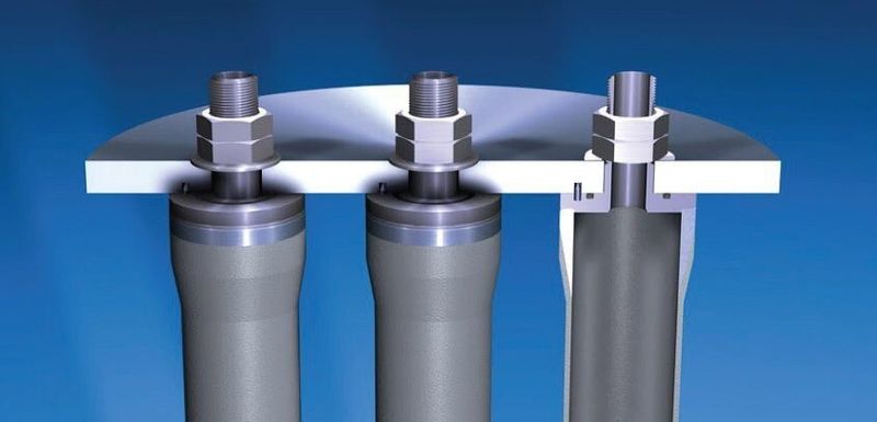 Typical installation of metallic membrane filter: Sinter connected design between solid and porous body