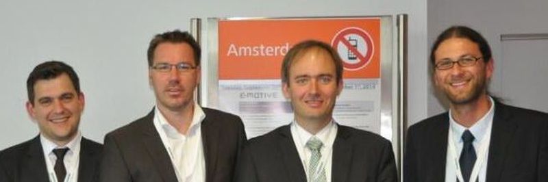 Effizienzfabrik-Projektpartner auf der EDPC (v.l.): Johannes Stoll (KIT), AnStrom; Oliver Schwab (Compact Dynamics), GroAx; AlexanderRaßmann (VDMA), Effizienzfabrik; Mathias Lindner (TU Chemnitz), PriMa3D