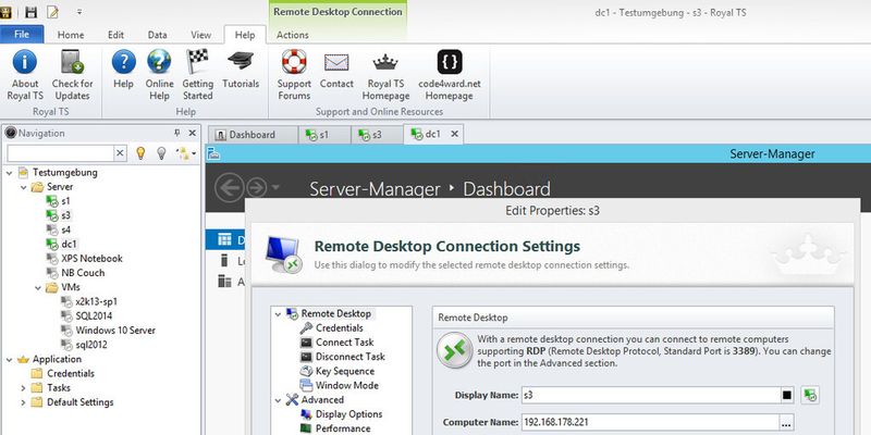Gute Admin-Werkzeuge müssen nicht immer teuer und umfangreich sein – oft sind es gerade die kleinen, kostenfreien Tools die man haben sollte; hier die Shareware RoyalTS.