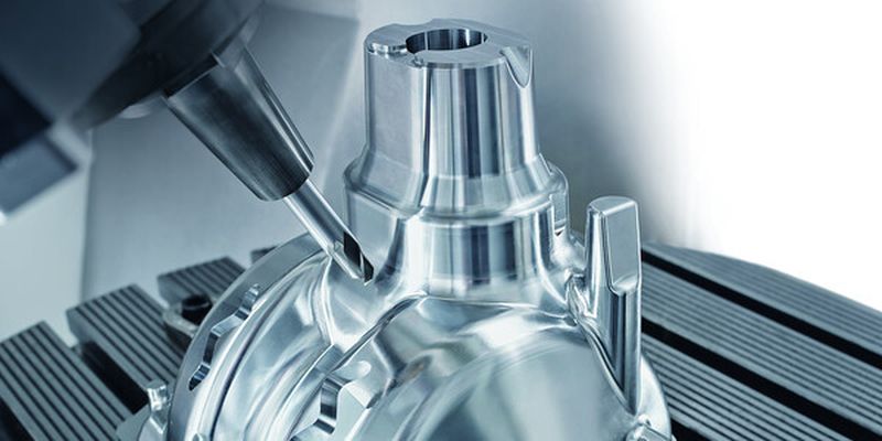 Komplexe Bauteile können auf Fünf-Achs-Werkzeugmaschinen in einer Aufspannung fertig bearbeitet werden. Die erzielbare Oberflächenqualität der DMG-Mori-Maschinen liegt bei Ra < 0,15 µm.