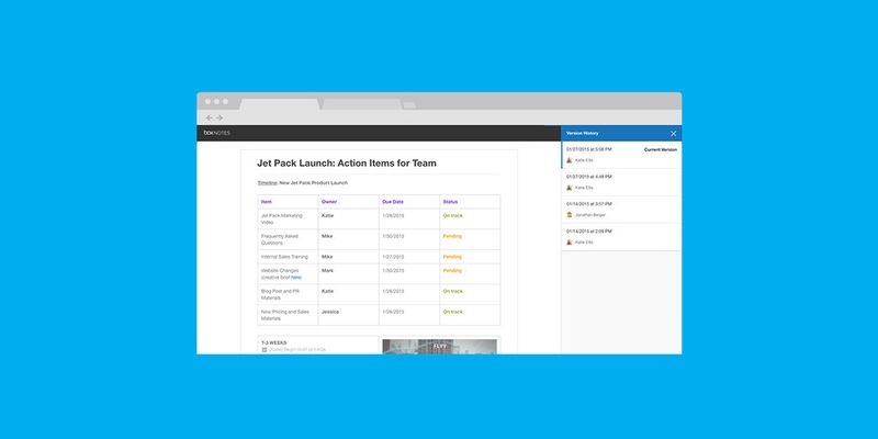 Die Cloud-Lösung Box Notes wurde um neue Teamwork-Funktionen erweitert: Anwender können nun auch einen Versionsverlauf nutzen, Tabellen anlegen oder Fotos hochladen.