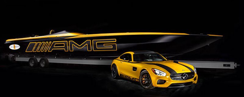 Der Mercedes-AMG GT S maritim übersetzt: Gemeinsam mit Cigarette Racing präsentiert der Automobilhersteller auf der Miami International Boat Show das Cigarette Racing 50 Marauder GT S Concept.