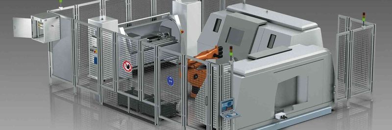 In der Smart Factory werden die Maschinen zu einem intelligent vernetzten Fertigungsprozess zusammengeschlossen. Hier ein Fertigungsverbund aus drei Maschinen und einem Roboter-Handlingsystem.
