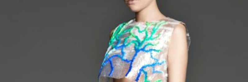 One of the creations from recycled, reused, or repurposed plastics that models will display in the Pursuing Zero Waste Fashion Show at the opening ceremony of NPE2015.