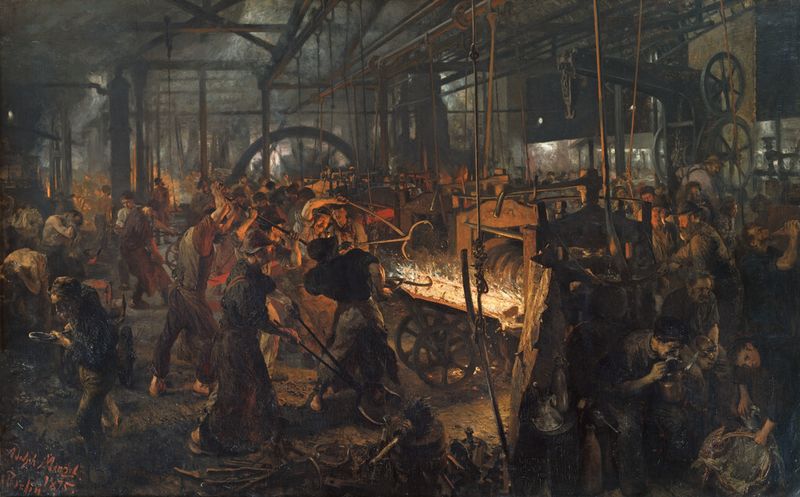 Das Werk „das Eisenwalzwerk“ von Adolf Friedrich Erdmann von Menzel nimmt den Betrachter mit ins 19. Jahrhundert, als die Menschen schon einmal vor einer Revolution standen.