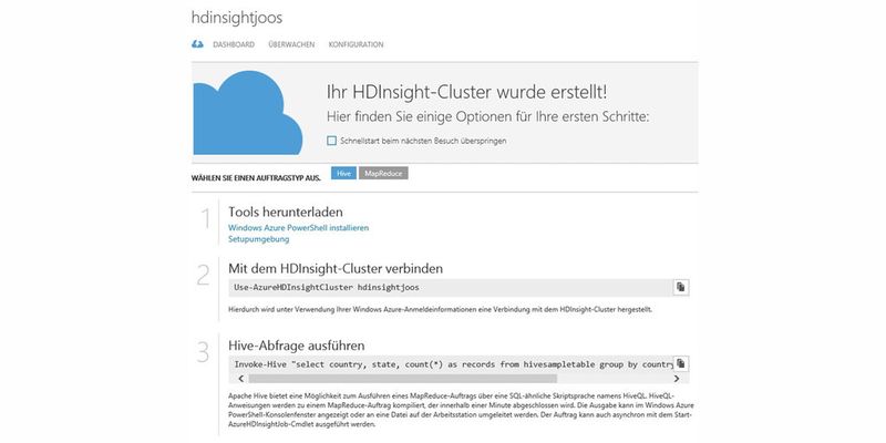 Hadoop ist auch in Microsoft Azure integriert. Hier trägt das Framework die Bezeichnung HDInsight.