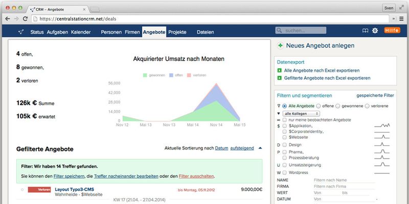 Die SaaS-Lösung CentralStationCRM ist für kleine Unternehmen, Selbstständige und Teams mit bis zu 30 Nutzern optimiert worden.