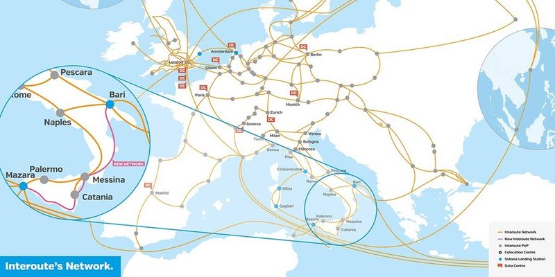 Die Glasfaserstrecke soll die Hochleistungskonnektivität von Interoutes Landestationen in Mazara del Vallo und Bari für die Verbindung von Unterseekabeln nach Europa erhöhen.