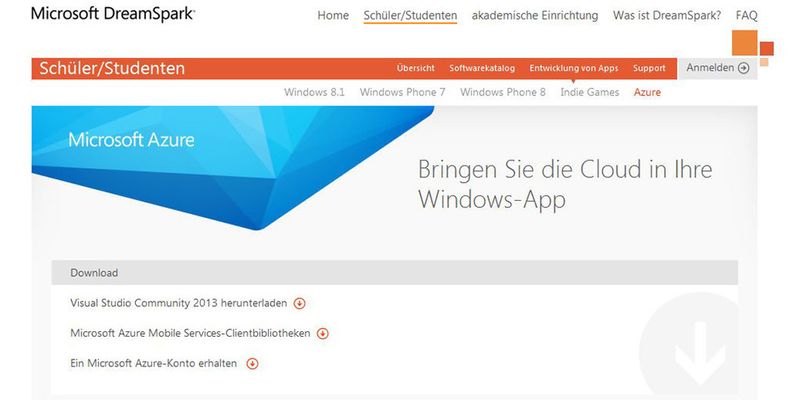 DreamSpark ist ein Programm von Microsoft, das Schülern und Studenten die professionellen Entwickler- und Designertools kostenlos zur Verfügung stellt.