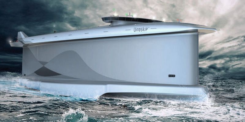 Der Rumpf der Vindskip dient als Segel und soll das Schiff vor allem auf dem offenen Meer antreiben.