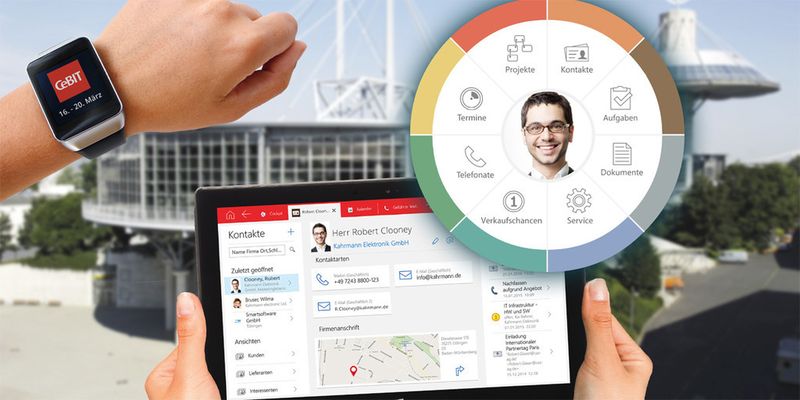 Jedem seine Benutzeroberfläche: Durch Responsive Design stehen Unternehmensdaten auf jedem Endgerät zur Verfügung. Im Bild: das auf der CeBIT 2015 vorgestellte Smart Design mit Radialmenü von CAS Software.