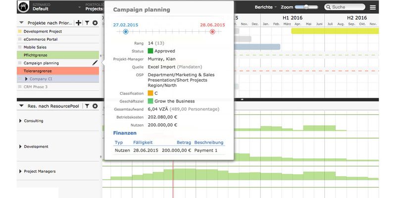 Meisterplan verschafft Überblick bei der Projektplanung: Beispielsweise lassen sich die Detaildaten eines Projektes einfach veranschaulichen und bearbeiten.