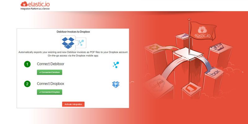 Connect basiert auf der Integration-Plattform von elastic.io. Eine der jetzt vorgestellten Apps exportiert zum Beispiel bestehende und neue Rechnungen aus Debitoor; die landen dann als PDF in einem Dropbox-Verzeichnis.