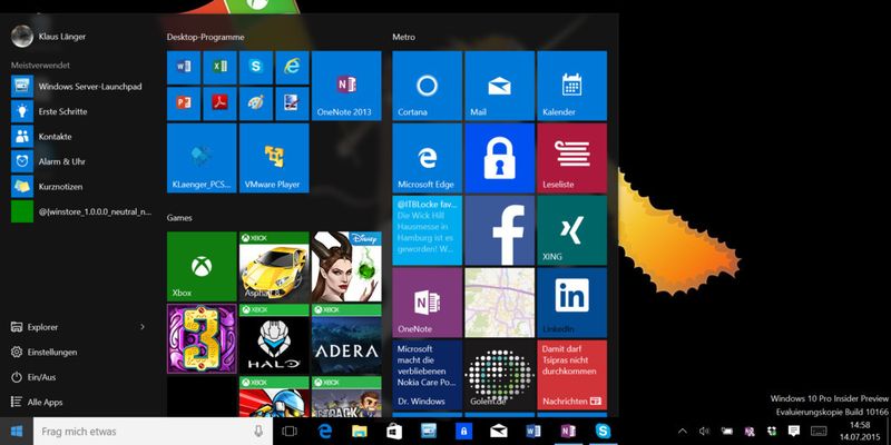 Microsoft bringt bei Windows 10 das Startmenü zurück. Allerdings mit Kacheln und Live-Tiles für Apps.