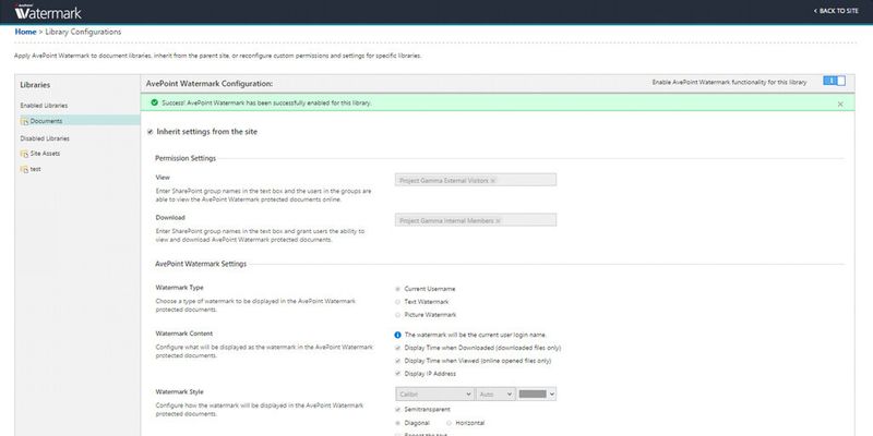 Mit den Apps Watermark (im Bild), MyWorld und PDF Aggregator möchte AvePoint die Sicherheit, den Überblick und die PDF-Funktionalität von Microsoft Office 365 verbessern.