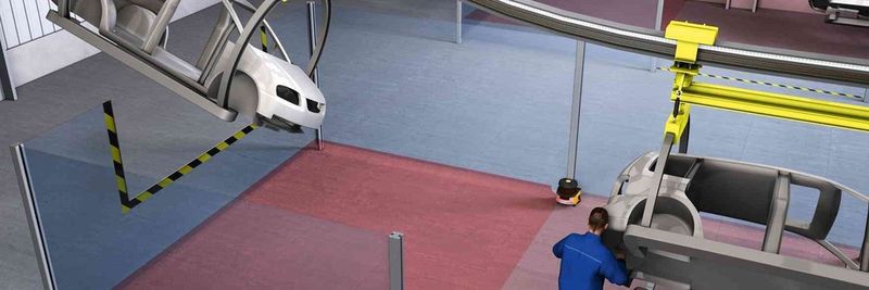 Große Arbeits-, Montage-, Inspektions- und Zuführbereiche lassen sich mit dem Sicherheits-Laserscanner RSL400 von Leuze Electronic absichern.