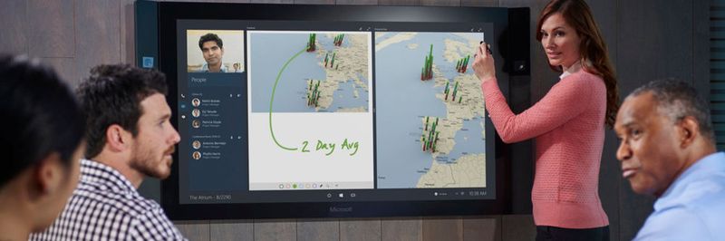 Auf dem Surface Hub sorgt die vertraute Microsoft-Umgebung für stabile Workflows.