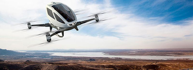 Der elektrisch angetriebene Quadcopter Ehang 184 kann Personen bis zu einem Gewicht von 110 kg bis zu 23 Minuten transportieren.