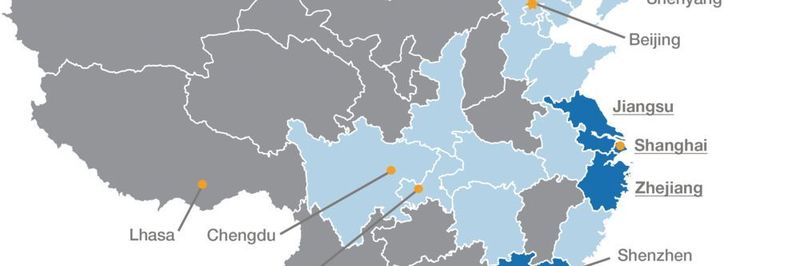 Fig. 1: China's tool and mould production regions. The large share of the economic power concentrates on the east coast.