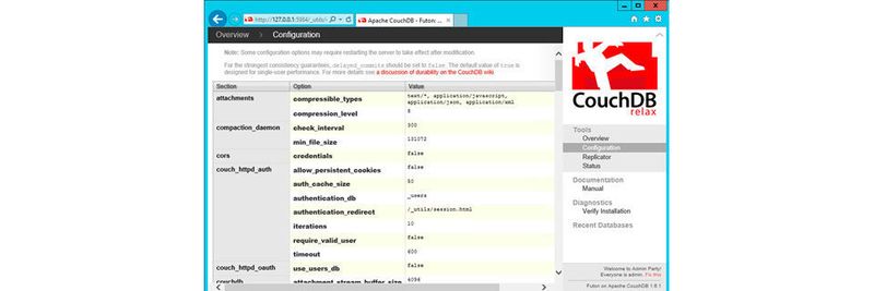 Nachdem CouchDB installiert wurde, können Entwickler über das Webinterface auf die Einstellungen zugreifen.