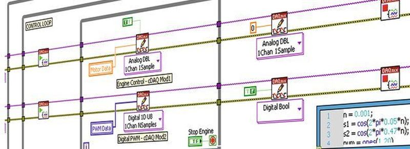 Virtuelle Instrumente im Einsatz: Die grafische Entwicklungsumgebung LabVIEW erlaubt es, Funktionsblöcke auf einer Arbeitsoberfläche zu verbinden.
