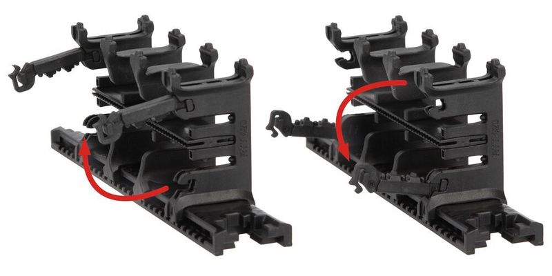 Die Regalträger Evorack sparen Montagezeit. Sie sind beidseitig (oben und unten) zu öffnen: Entweder von Hand oder mit einem Schraubendreher.   (Murrplastik)