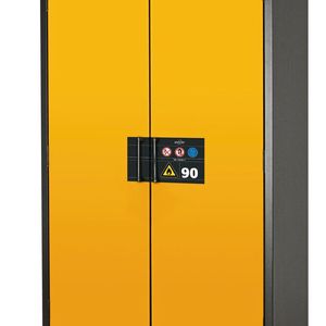 Anwendungsfoto: Der steckerfertige UFA auf einem Sicherheitsschrank zur Lagerung entzündbarer Gefahrstoffe(Bild:  asecos)