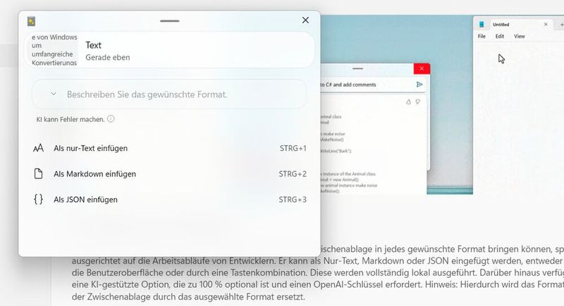„Advanced Paste“ gehört zu dem „Powertoys“ von Microsoft. Das Tool integriert  eine lokale OCR-Erkennung für Bilder in der Zwischenablage. (Bild:  Thomas Joos)