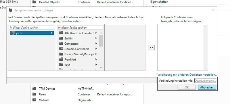 Verbindungsaufbau mit anderen Domänen im Verwaltungscenter. (Bild: Microsoft / Joos)