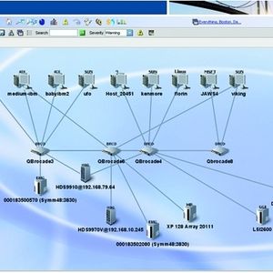 Visualisierung der Infrastruktur vom Server über die Fabric bis hin zum Speichersystem. Sofern die Komponenten SMI-S unterstützen, können alle Parameter der diversen Komponenten ausgelesen werden. (Quelle: Infotouch)