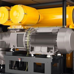 250 Kilowatt kompakt: Ein direkt am Gebläseblock montierter Motor Simotics SD next generation von Siemens erreicht am Umrichter Sinamics G120 die Systemwirkungsgradklasse IES2 und über den gesamten Regelbereich einen optimierten Wirkungsgrad.