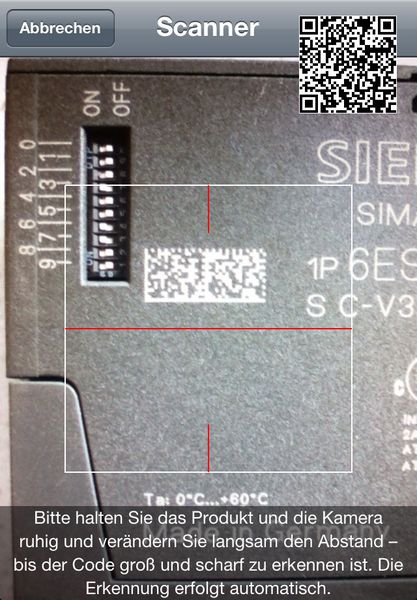 Scanning product-codes/EAN codes with direct display of all technical information on this product, incl. graphics data (CAx data). (Siemens)