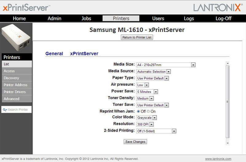 Per übersichtlicher Weboberfläche können Administratoren den Server sowie daran angeschlossene Drucker konfigurieren. (Bild: Srocke)