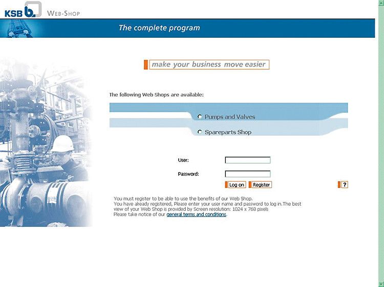2001: Mit seinem früh gestarteten Webshop erweist sich KSB als Vorreiter am Pumpen- und Armaturenmarkt. (KSB)