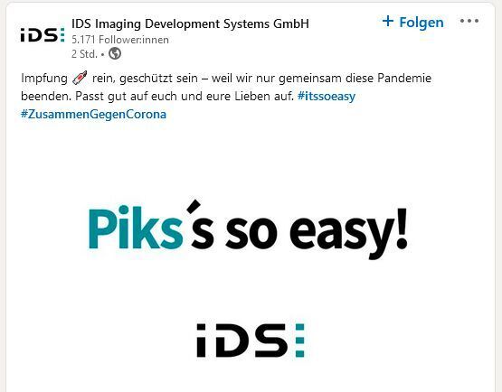 Auch IDS Imaging Development Systems ist bei der Impfaktion dabei. (IDS)