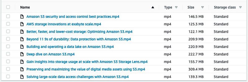 Diese MP4-Dateien aus den S3-Buckets sind jetzt wie in einem Dateisystem zu sehen. (Bild: AWS)