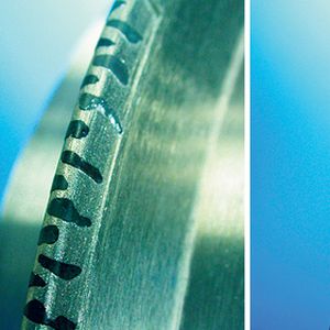 Bild 1: Diamantierung von Formrollen. Von links nach rechts: gestreut (R > 1,0 mm), handgesetzt (R > 0,3 mm), Stäbchen (R > 0,03 mm), Formplatten R > 0,06 mm).