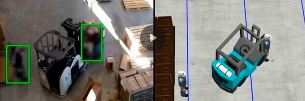 Das System warnt, wenn sich zwei Personen zu nahe kommen.(Bild:  Logivations)