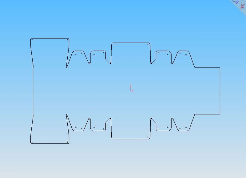 4 + 4.1 Aufgezeichnet: DXF Eingangszeichnung für den Kartonumriss, wie sie typischerweise beim Maschinenhersteller eintrifft, und das Ergebnis der Bearbeitung durch das Programm. Der Konstrukteur muss umfangreiche Bereinigungen vornehmen, bis die Kontur im CAD-System weiterverarbeitet werden kann. (Archiv: Vogel Business Media)