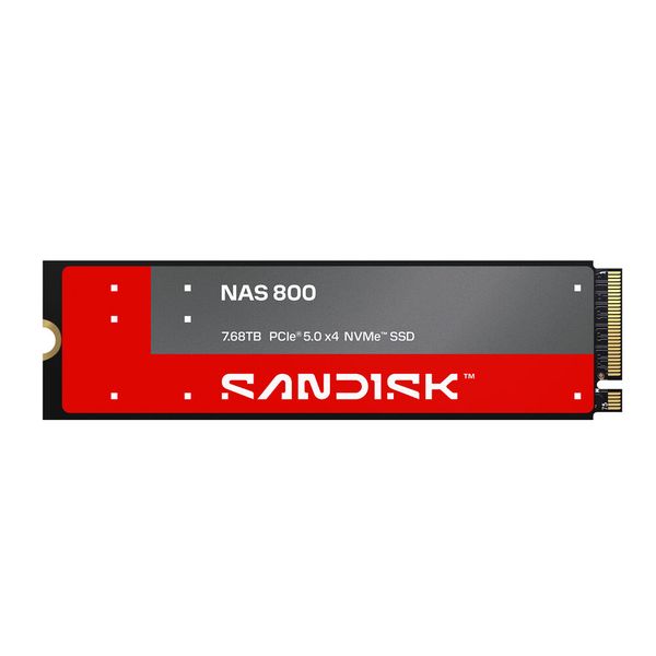 Die NAS 800 basiert auf 3D-TLC-NAND-Chips mit SLC-Cache und DRAM. Die PCIe-Gen5-SSD ist mit Speichergrößen zwischen 960 GB und 7,68 TB verfügbar. (Bild: Sandisk)