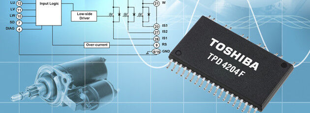 Toshiba: Die Multi-Chip-Konfiguration des IPD TPD4204F integriert sechs MOSFETs und einen Treiber-IC.