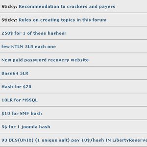 Screenshot des Russischen Forums in dem z.B. für das Cracken von Hashes Geld bezahlt wird.
