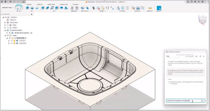 In Fusion automatisiert der Assistant organisatorische und technische Schritte: Teammitglieder einladen, Skizzenbeschränkungen setzen oder Fertigungspfade generieren. Zeitraubende Aufgaben werden ausgelagert, damit Nutzer sich auf die Entwicklung von Innovationen konzentrieren können. (Bild: Autodesk)