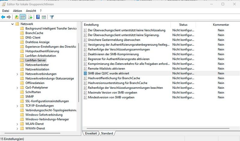 Die Sicherheitseinstellungen für SMB lassen sich ebenfalls über die Sicherheitsbaseslines per Gruppenrichtlinie steuern. (Bild: Joos)