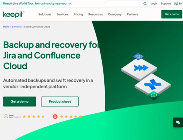 Keepit bietet über die Webseite eine Demo der Sicherungslösung für Jira und Confluence an. Der Vertrieb erfolgt aber über das Partnernetzwerk des dänischen Anbieters.  (Bild: Keepit)