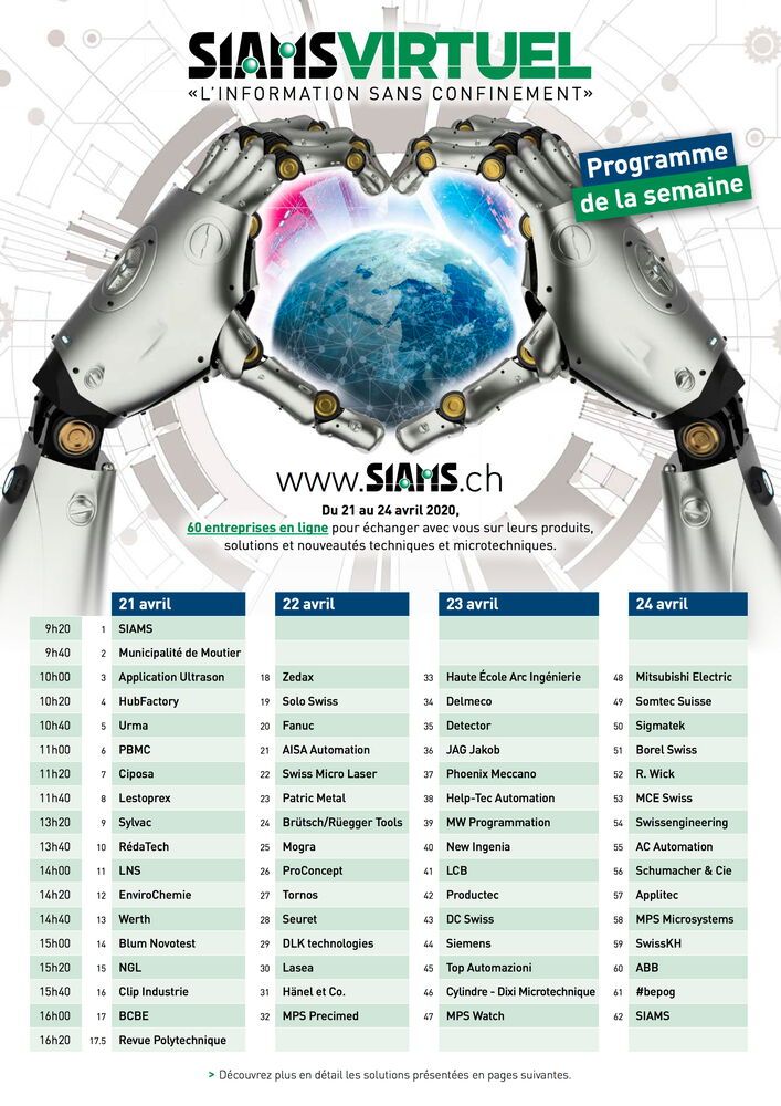 Programme de la semaine du SIAMS virtuel.