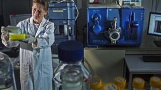 Abb. 1: Dr. Ulrike Rolle-Kampczyk bei der Analyse der Serumproben am Acquity-UPLC-Chromatographen und Q-Trap-Massenspektrometer des UFZ. (Bild: André Künzelmann/UFZ)