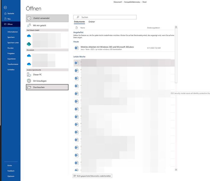 In Windows 365 stehen über die Microsoft-365-Apps auch die Office-Dokumente zur Verfügung, die in SharePoint gespeichert sind und auf anderen PCs genutzt werden. (Bild: Joos - Microsoft)